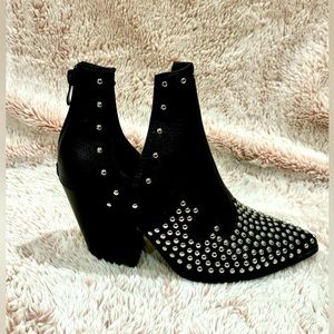 NWT BLACK, SILVER STUDDED SLICK. BOOTIE.~ Snip toe adds elegance